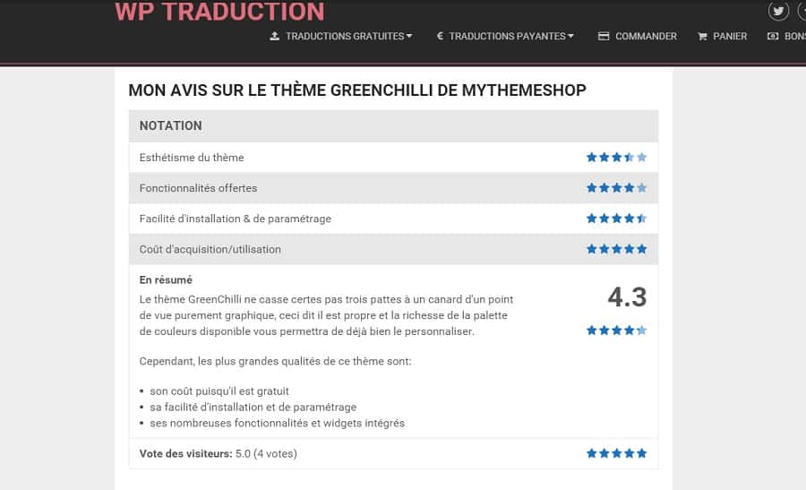 Découvrez la présentation et la traduction en français du plugin WP Review Pro.