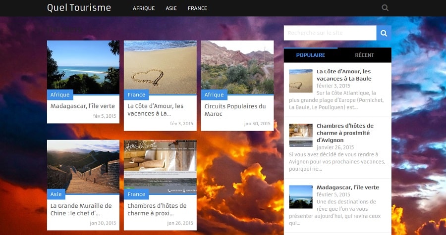 Le site www.quel-tourisme.com utilise le thème premium Magxp et sa traduction en français.